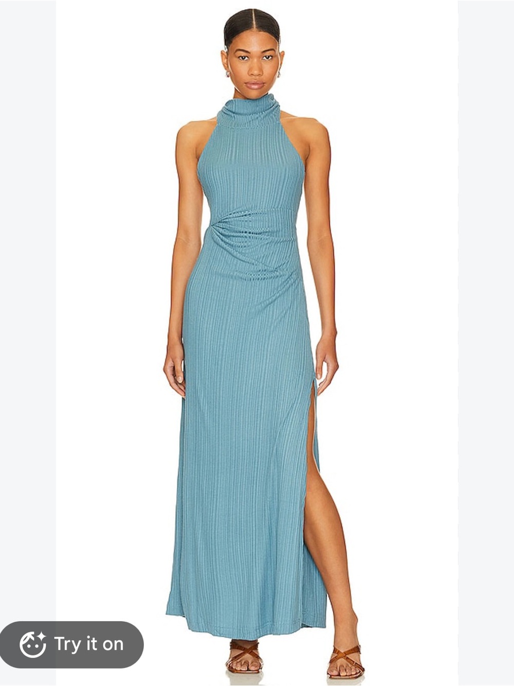 Free People Athea Ribbed Maxi Skirt in Teal Blue